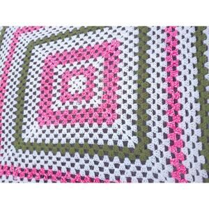 Vintage Crochet Square Geometric Blanket Throw With Fringe